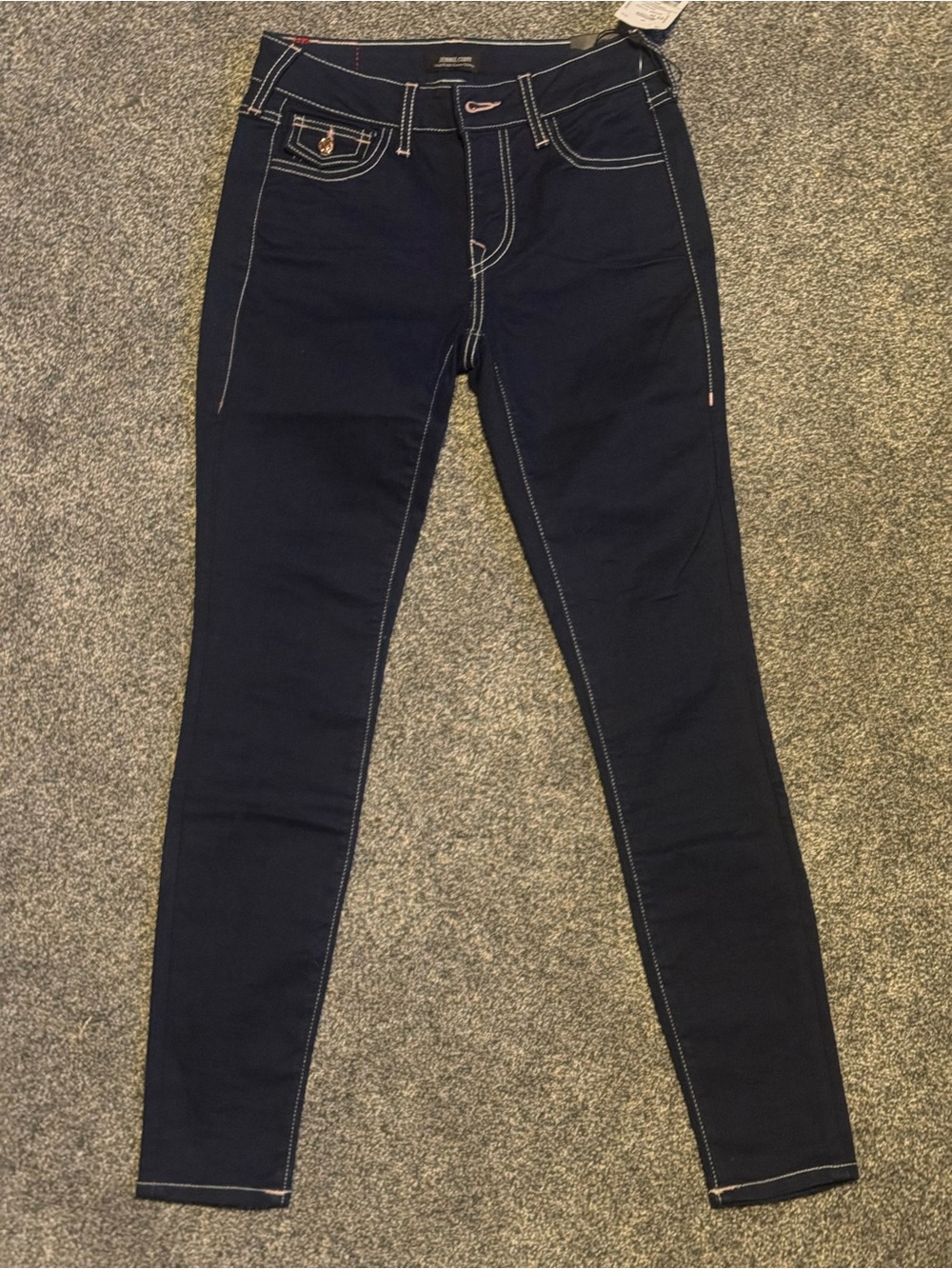 True Religion Jennie Curvy Dar Super Skinny Jeans with Contrast Stitching